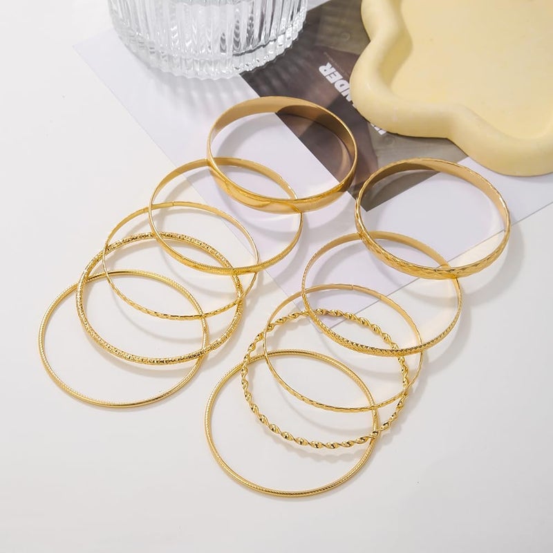 RINTOLER Store 16Pcs Gold Bangle Bracelets for Women - Multi Layer Stackable Textured Bracelets Boho Jewelrys Set. - Image 5